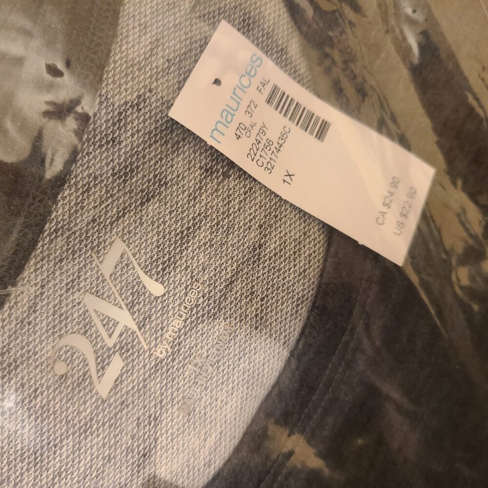 Maurices 24/7 Clara Camo Short Sleeve Dolman Tee - 1X - Picture 3 of 4